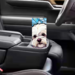 Bichon Frise tumbler in car cup holder with coffee. Perfect cup to take with you on your travels and adventures. 